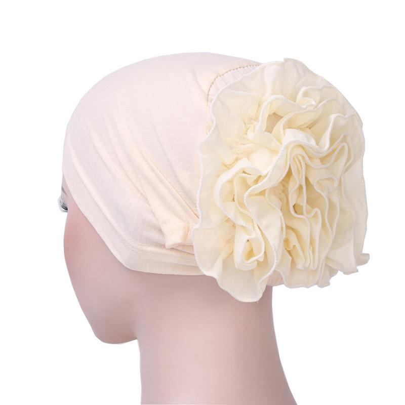 Frau Große Blume Turban Haar Zubehör Elastische Tuch Haar Bands Hut Chemo Beanie Damen Muslimischen Solide Haar Verlust Schal Kappe