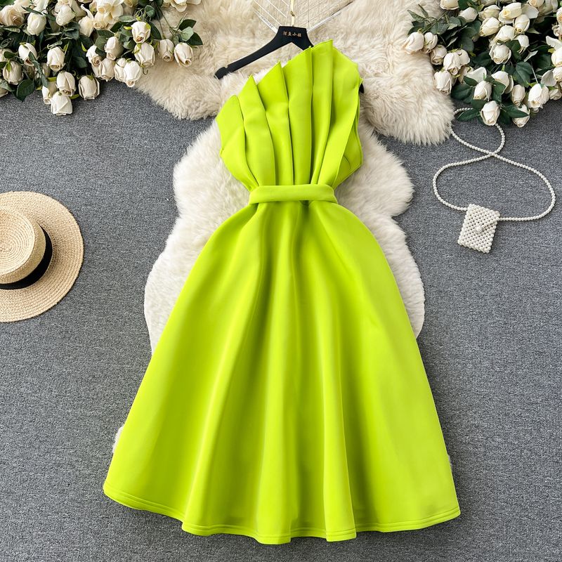 

Accessible Luxury Stereo Retro Elegance Slimming Expansion Skirt Tube Top Green S