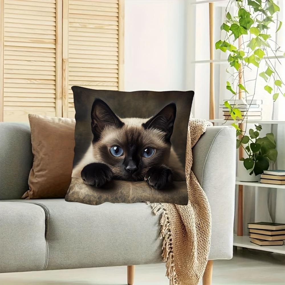 1 piece decorative pillowcase - cute Siamese cat pillow cover with zipper, plush polyester cushion cover for living room, bedroom and office