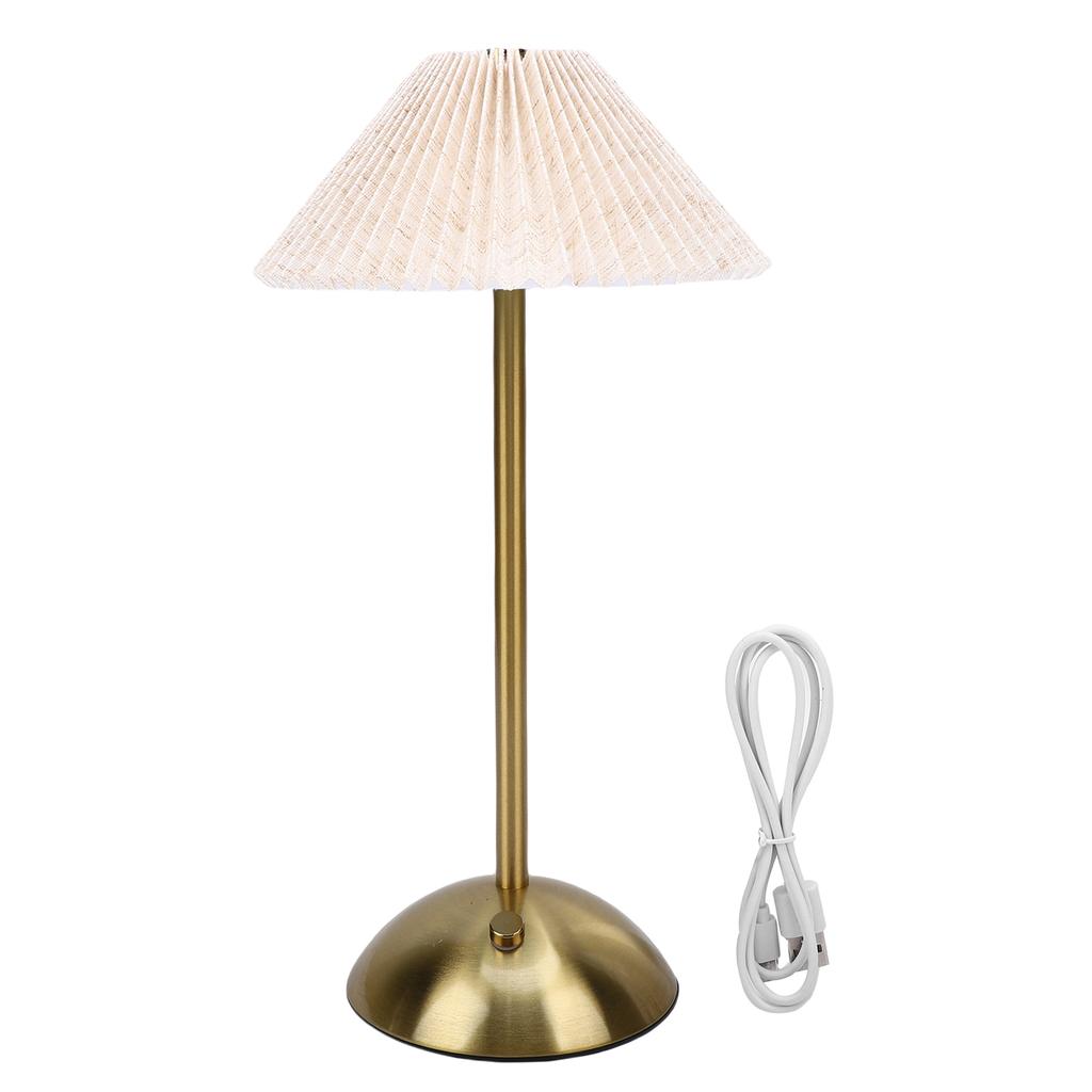 Pleated Table Lamp Touch Control 3 Colors Stepless Dimming USB Rechargeable Retro Cordless LED Nightstand Lamp for Bedside Living Room