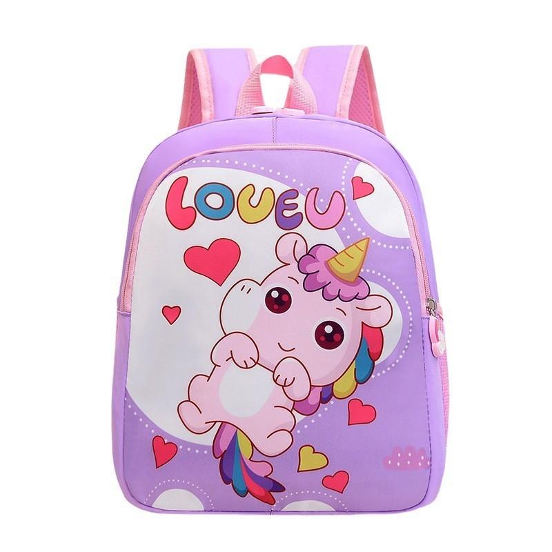 Cute Cartoon Unicorn Print Kids Backpack Large Capacity Breathable Nylon Schoolbag