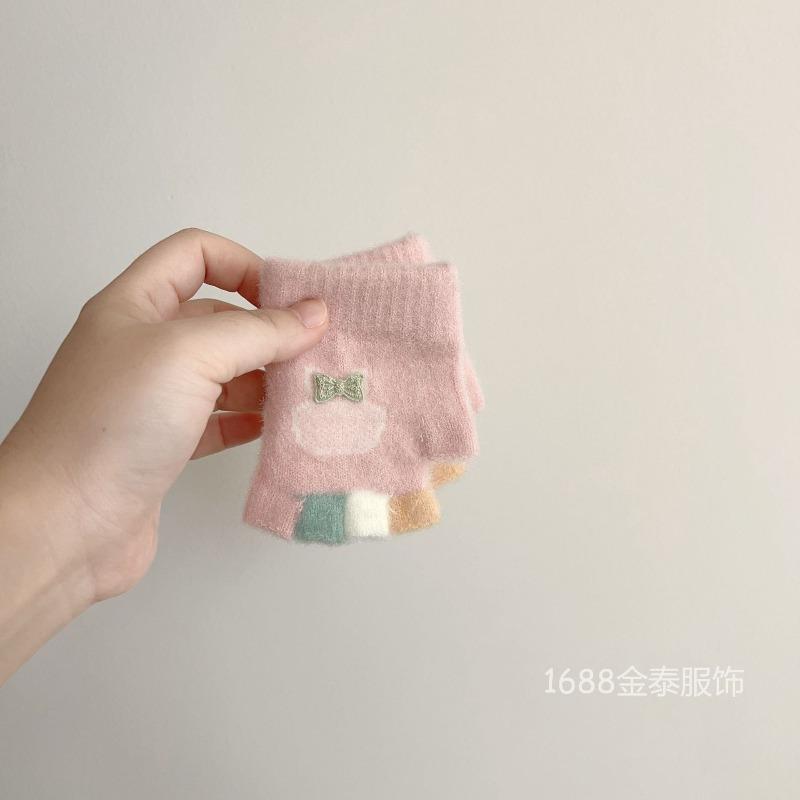 - Years old, baby sticky bow Mickey half finger autumn and winter cute baby gloves warm knitted gloves