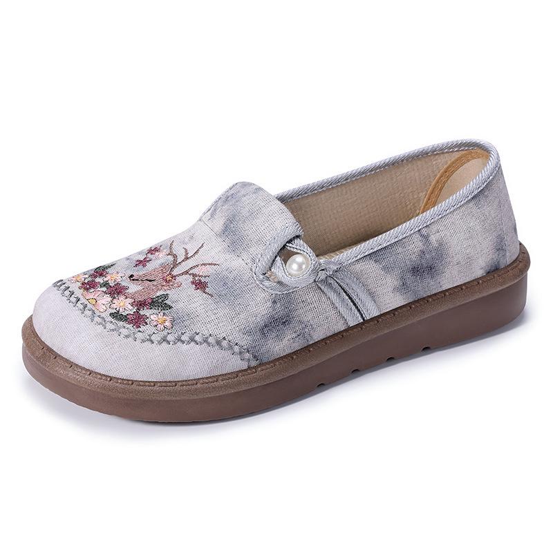 

Women s Versatile Ethnic Embroidered Soft Sole Shoes - Casual Old Beijing Cloth for Middle-Aged and Elderly 37 серый