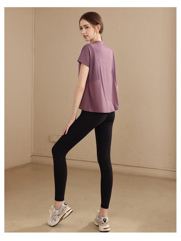 Damen Sommer Mesh Einsatz Schnelltrocknendes Fitness Top