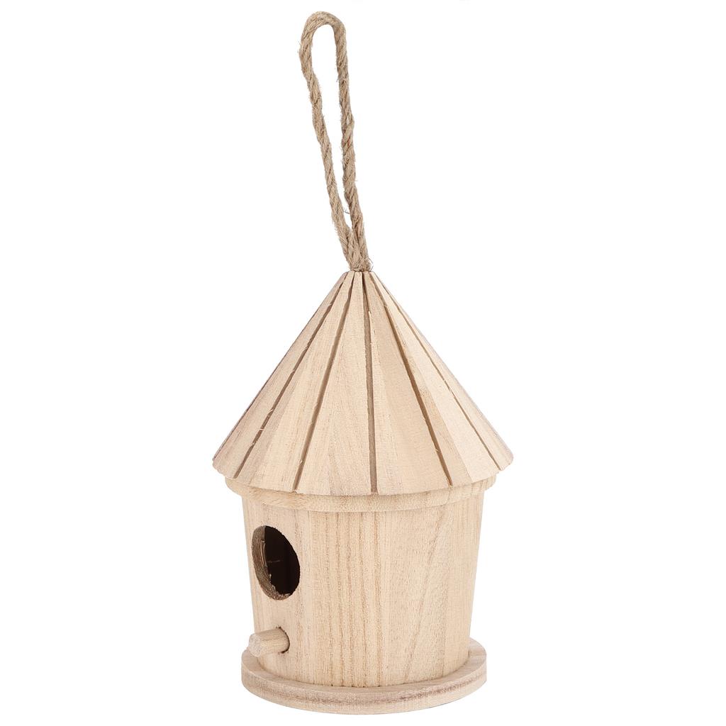 Wooden Bird House DIY Natural Wooden Round Shaped Hanging Bird Nest for Outdoor Garden