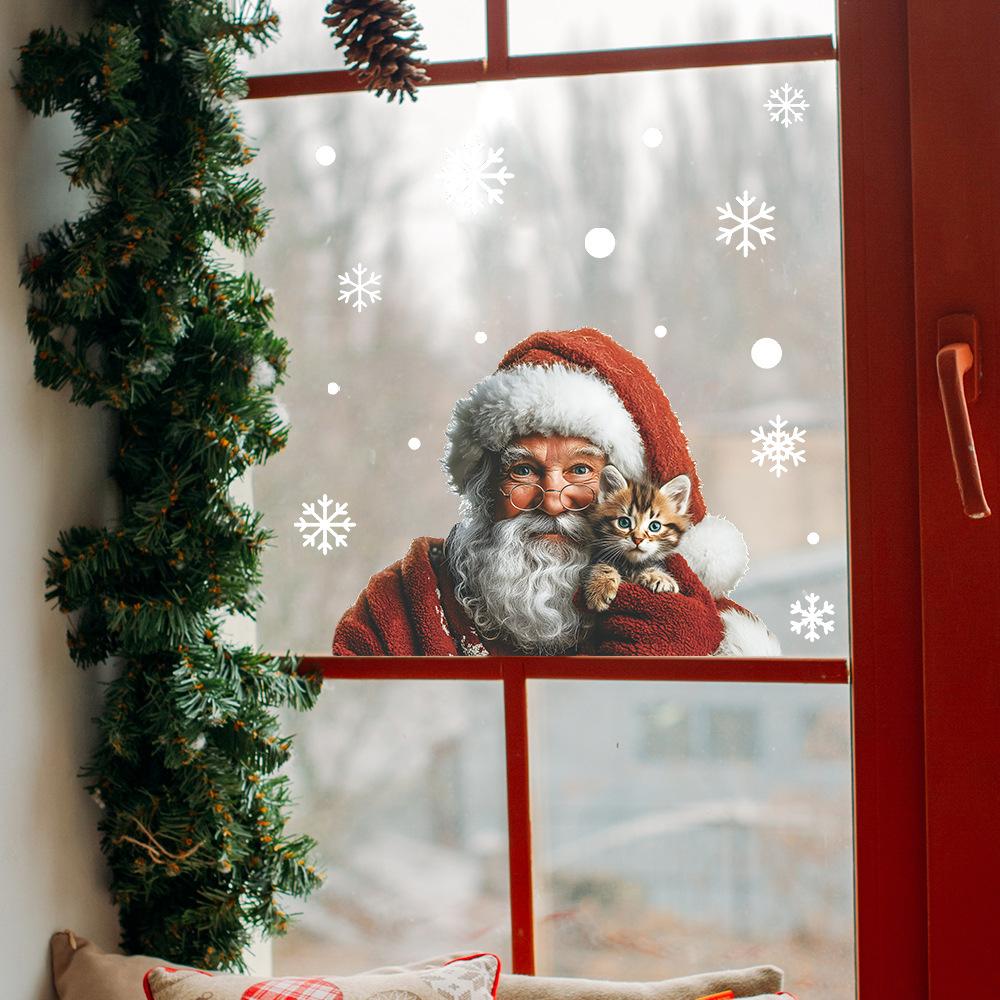 Creative Simulation Santa Claus, Cat and Snowflake Home Glass Door and Window Decoration Stickers