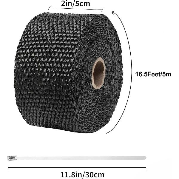 Exhaust Heat Wrap,2”X 16 Ft, Motorcycle Fiberglass Heat Shield Tape With Stainless Ties, Black