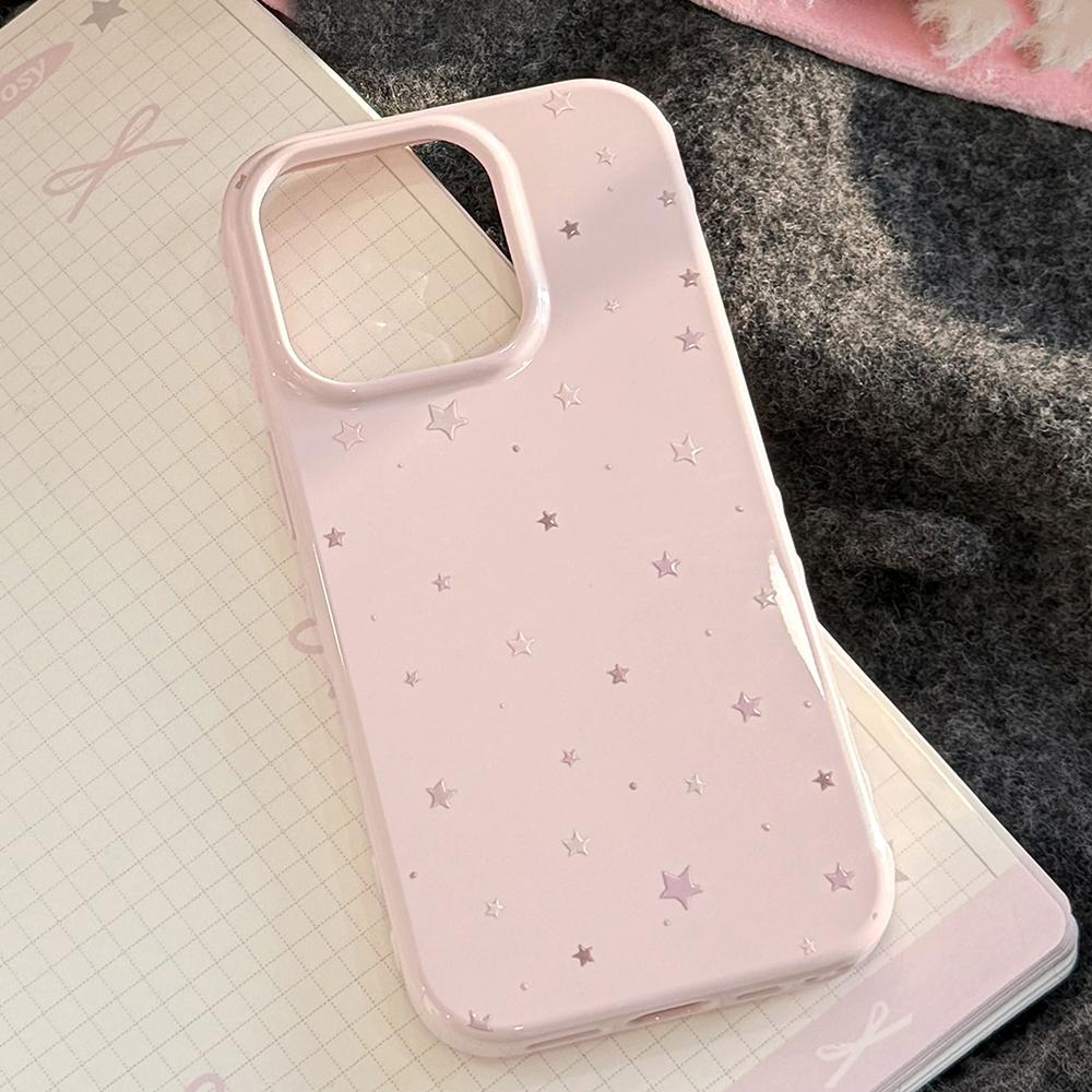 INS Korean Lovely Flowers Cute Star Soft Pink Phone Case for IPhone 13 14 16 15 17 Pro Max Shockproof Protective Back Cover Case