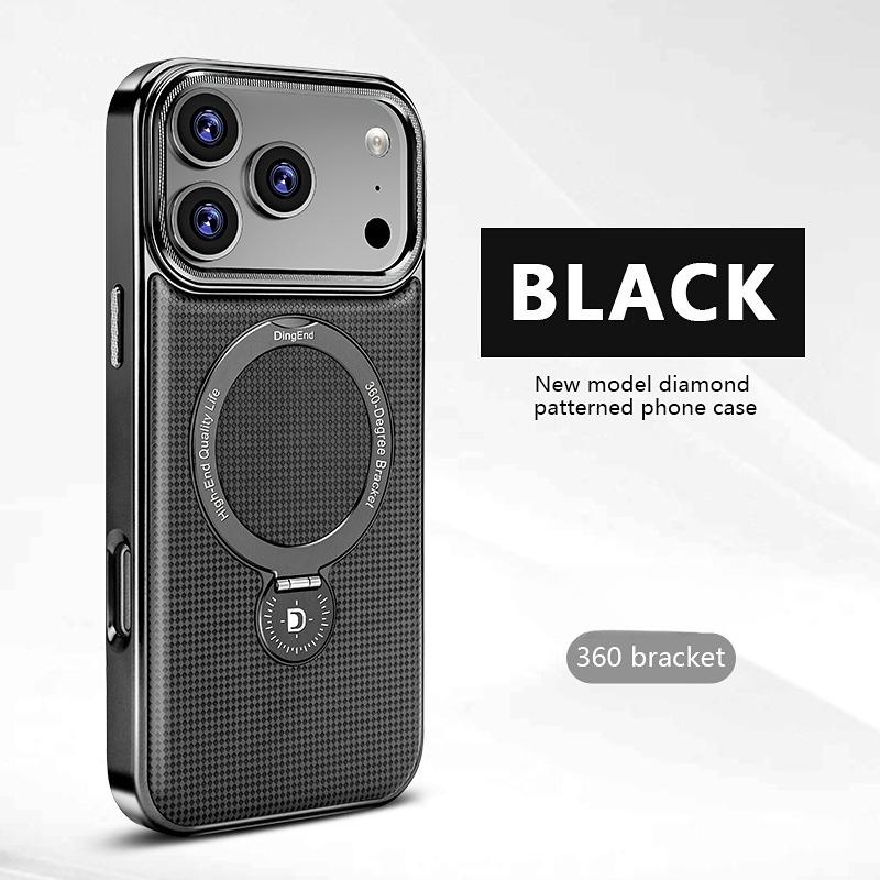 

Diamond Pattern Leather Phone Case for IPhone 16 Pro Max 17 Air 16Plus 15 Pro 14 13 12 Magnetic Charging Rotating Bracket Shell iPhone 16 чёрный