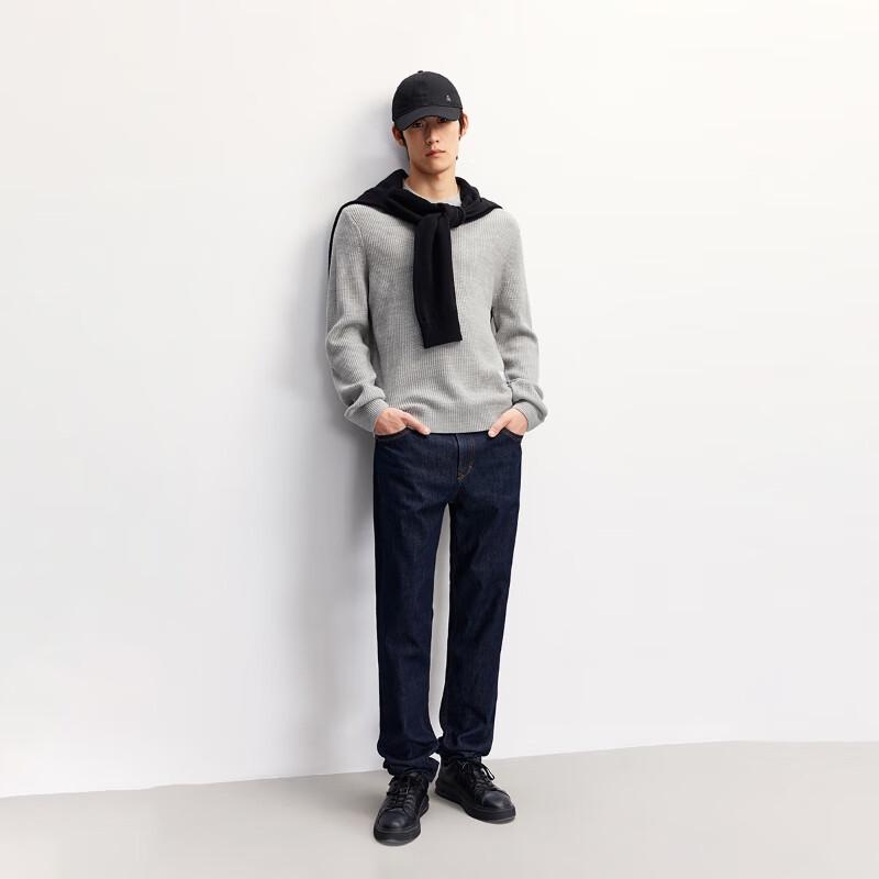 JACK&JONES Men's Fall Washed Wool Blend Crew Neck Sweater