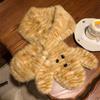 Women's Autumn Winter Tiger Stripe Plush Thickened Cute Scarf Warm Bear Ear Fisherman Hat Cold Proof Warm Neck Warmer