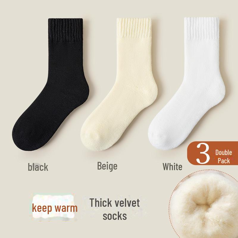 Women's Mid-Tube Cashmere Wool Socks - Cozy, Thick, Velvet-Lined for Autumn & Winter