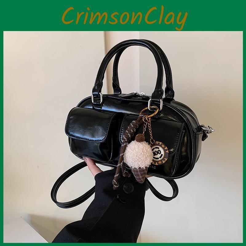 Brown Trendy Pu Bowling Bag For Women Versatile Crossbody Purse Perfect For Use Everyday