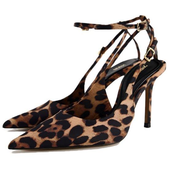 Zara Polyester Print Pointed Toe Stiletto Heels 9Cm Women Heels Leopard 12236410
