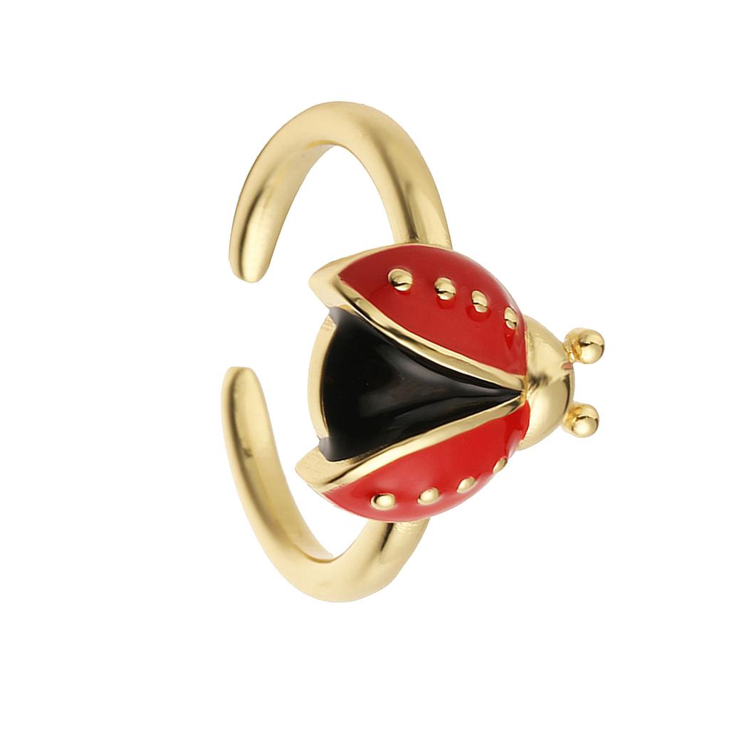 Adjustable Openable Ladybugs Ring Colorful Drip Enamel Detailing Lightweight Copper Jewelry For Women Girls Fashion Accessories