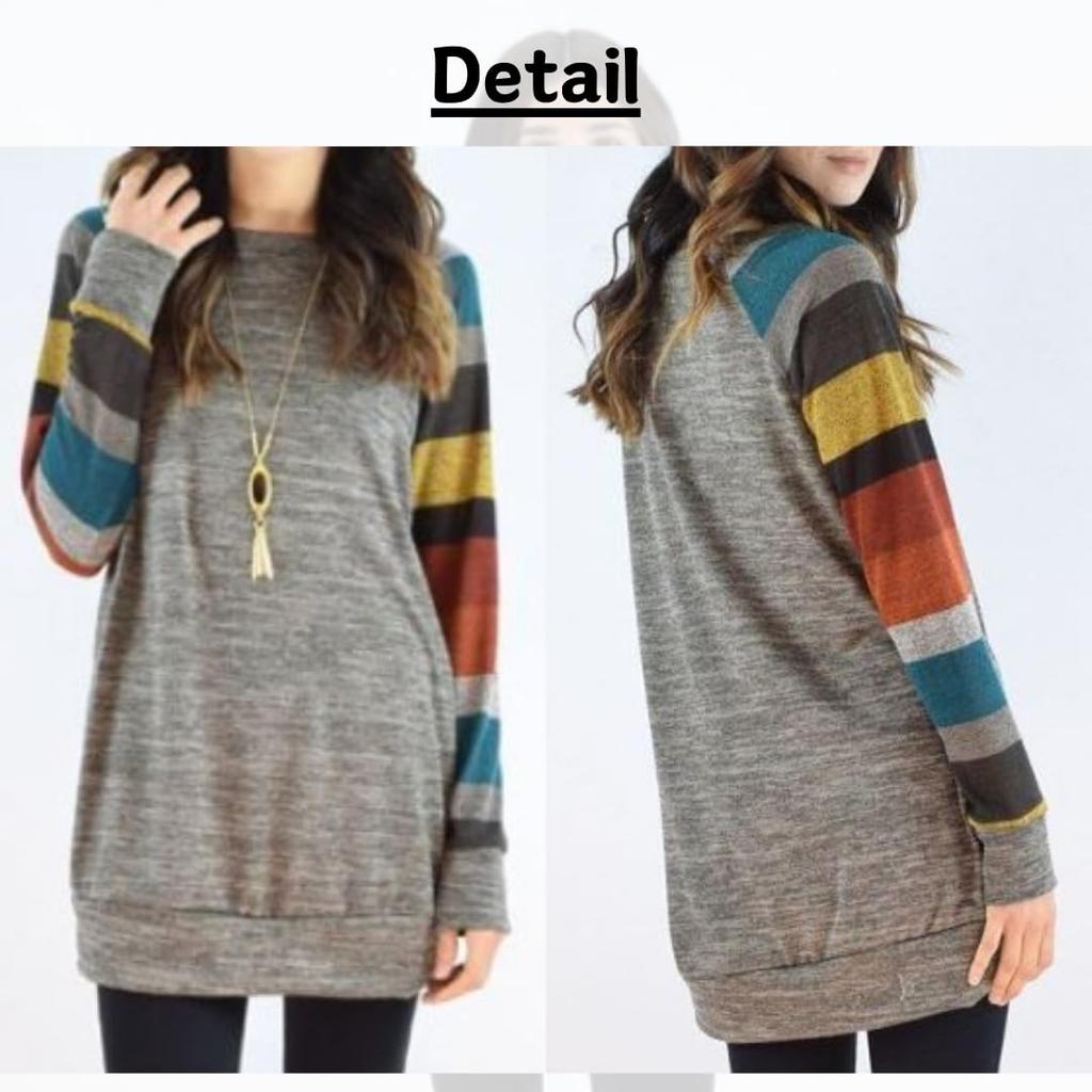 Long Sleeve Striped Knit Tunic for Long Striped Knit Ladies Large Size [RED RAY] Women, Sleeve, Tunic, Tops, T-shirt, T-shirt, Shirt, Large, (JP,
