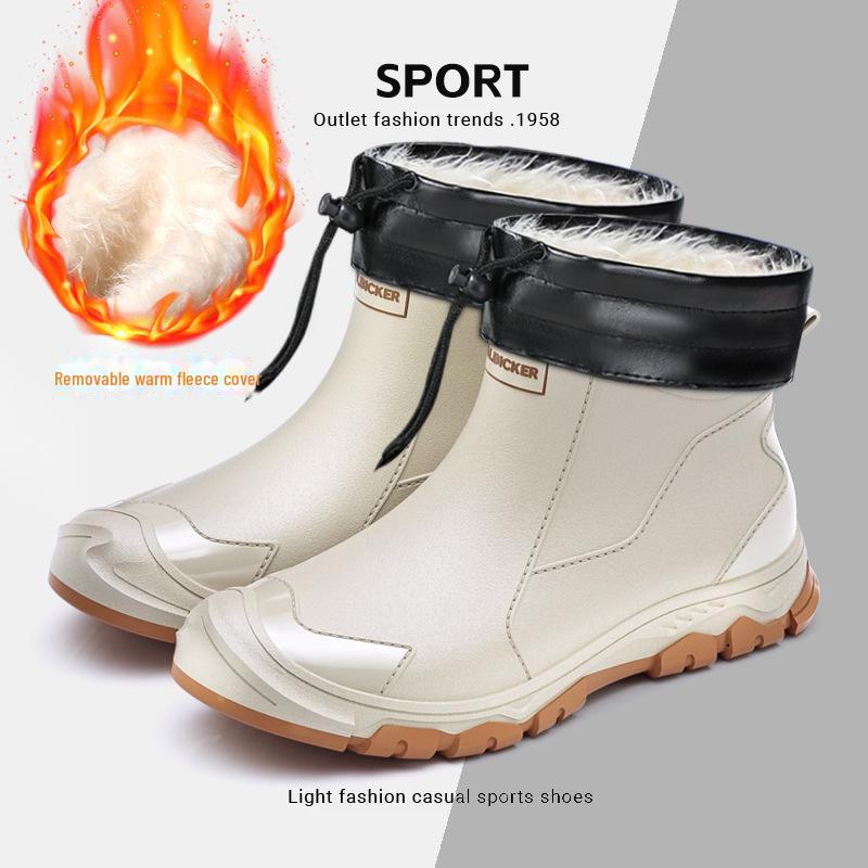 Men's Warm Winter Short Rain Boots with Non-Slip Soles and Velvet Lining for Outdoor Wear