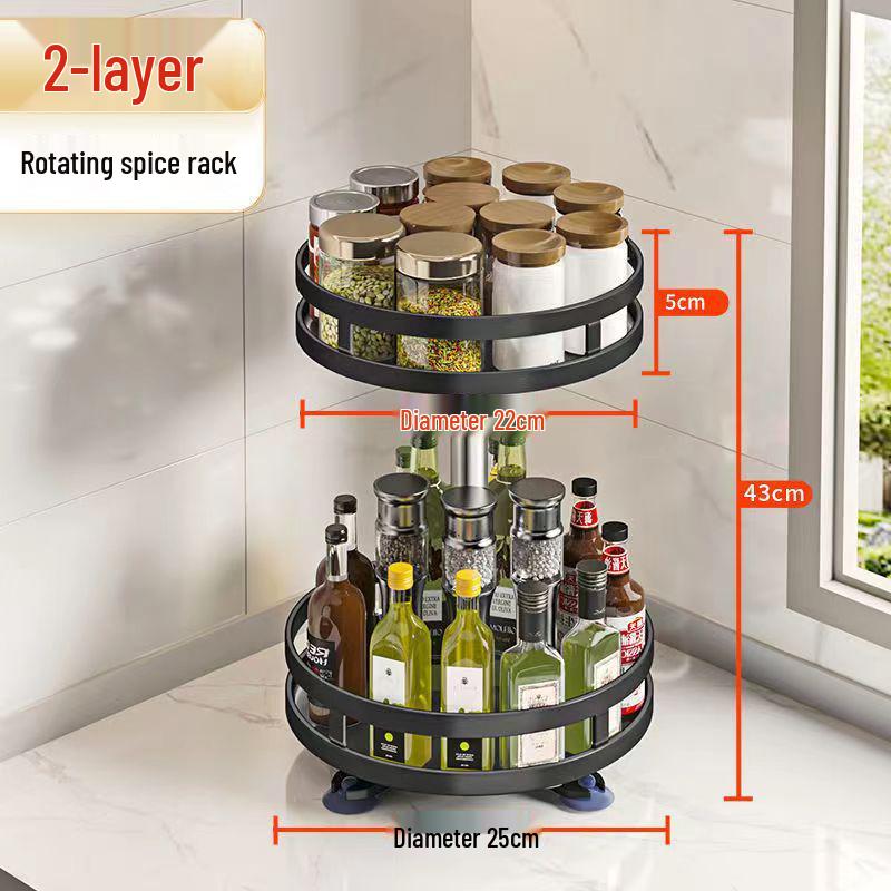 Rotating Kitchen Seasoning Rack: Multifunctional Storage for Oil, Salt, Sauce, and Vinegar in Corner Spaces.