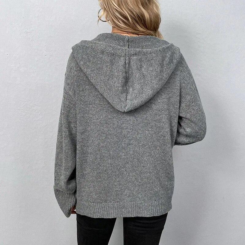2023 Autunno Solido maglione donna monopetto con cappuccio con coulisse lavorato a maglia giacca cardigan donna caldo cardigan casual 28571