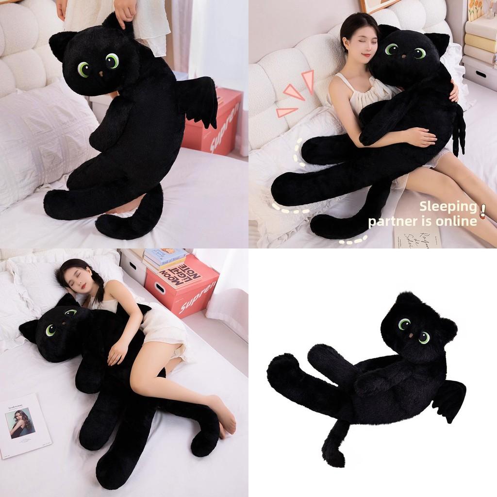 Plush Black Cat Pillow Large Cute Animal Toy For Bedroom Decor And Gift