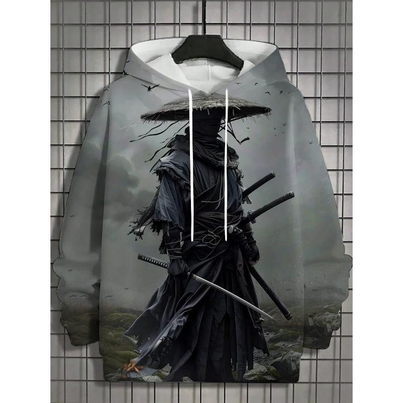 autumn new men's 3D Japanese Samurai print hoodie men's and women's casual fashion men's hoodie street men's tops