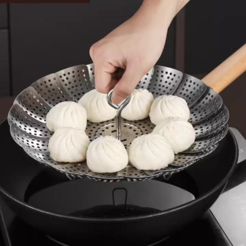 9-inch Stainless Steel Lotus Root Steamer Rack, Foldable Food Steamer, Kitchen Fruit Drainage Basket, Cooking Accessories
