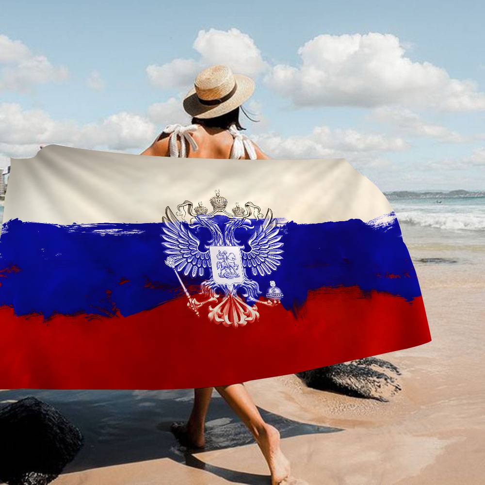R-Russia-Flag Patriotic-Solemn Microfiber Blanket Quick Drying Beach Towels Oversized Printing Super Absorbent Pool Towel