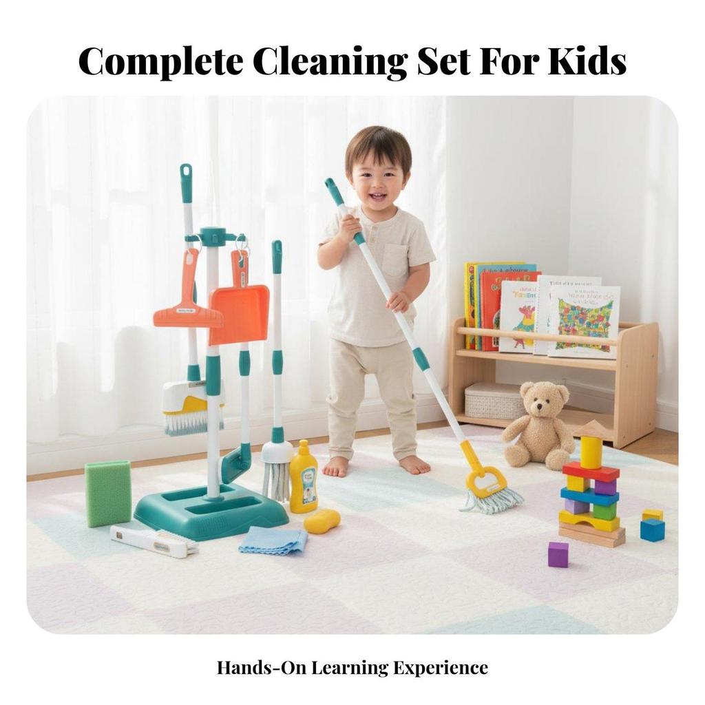 Kids Cleaning Set Pretend Tools Realistic Toys Broom and Mop for