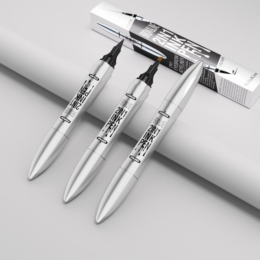 Silver Tube Double-Ended 2In1 Four-Claw Eyebrow Pencil, Non-Smudging Waterproof Four-Ended Bifurcated Liquid Eyebrow Pencil