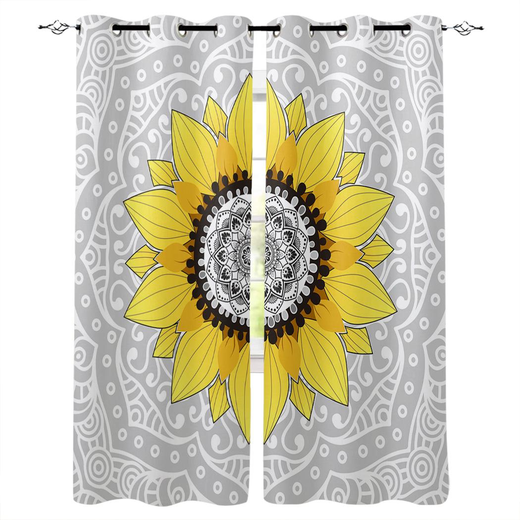 Подсолнух и мандала сине-зеленые кухонные шторы — фото 15