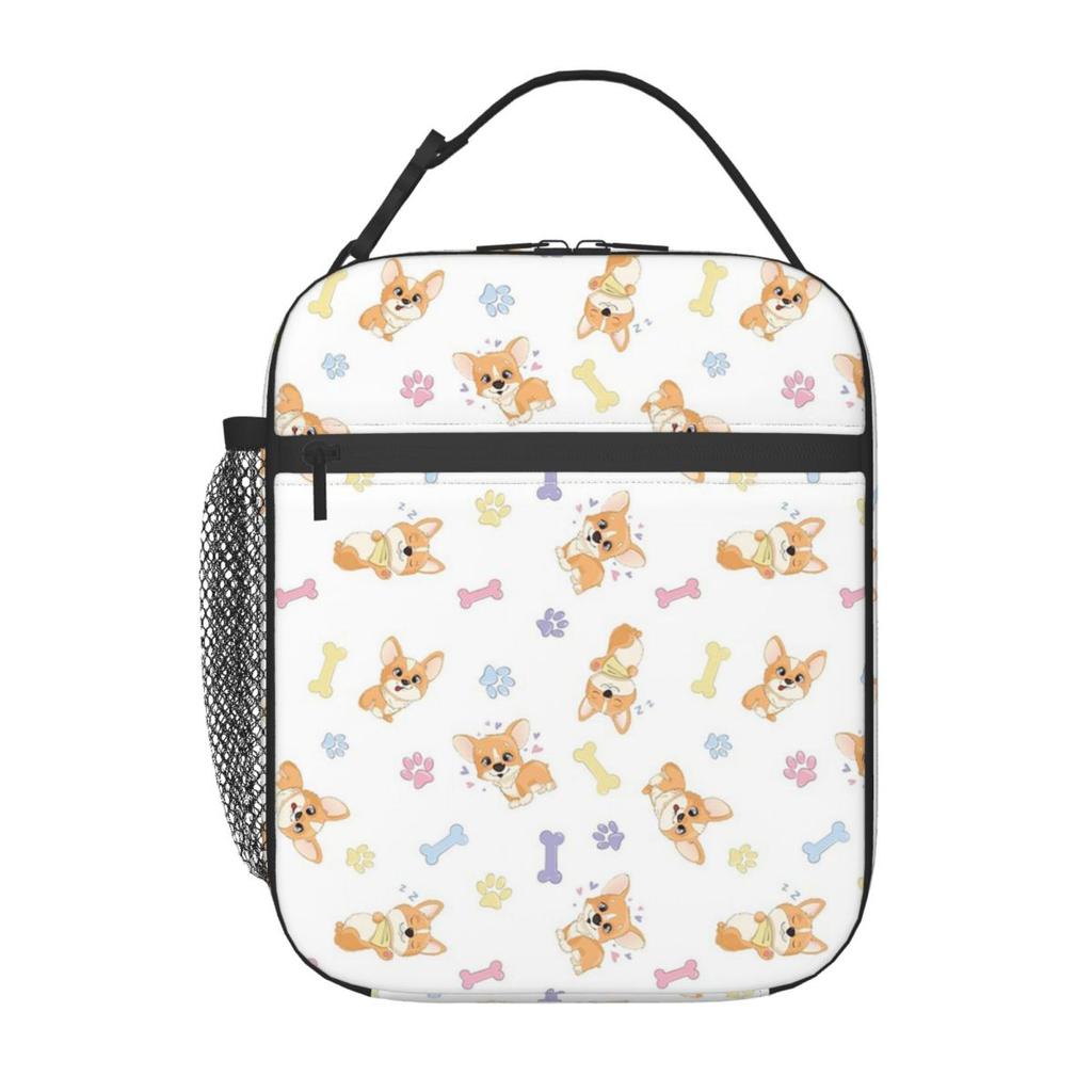 Cute Corgis And Footprint Pattern Insulated Lunch Bag for Women Children Leakproof Food Boxes Thermal Lunch Box Tote