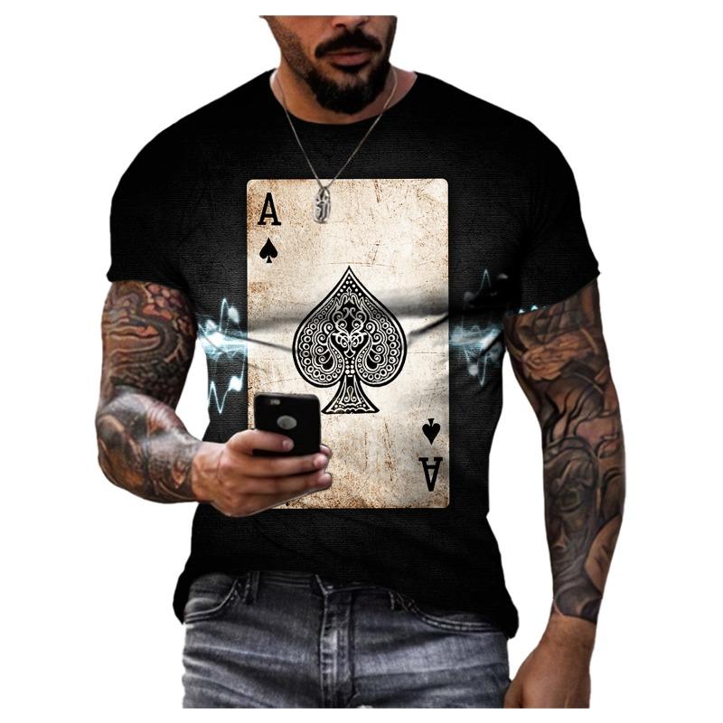 Playing Cards 3D Printing Summer Men's Personality T-Shirt Shirt Hip Hop Trend Large Size Short Sleeve Casual Fashion Sports Top