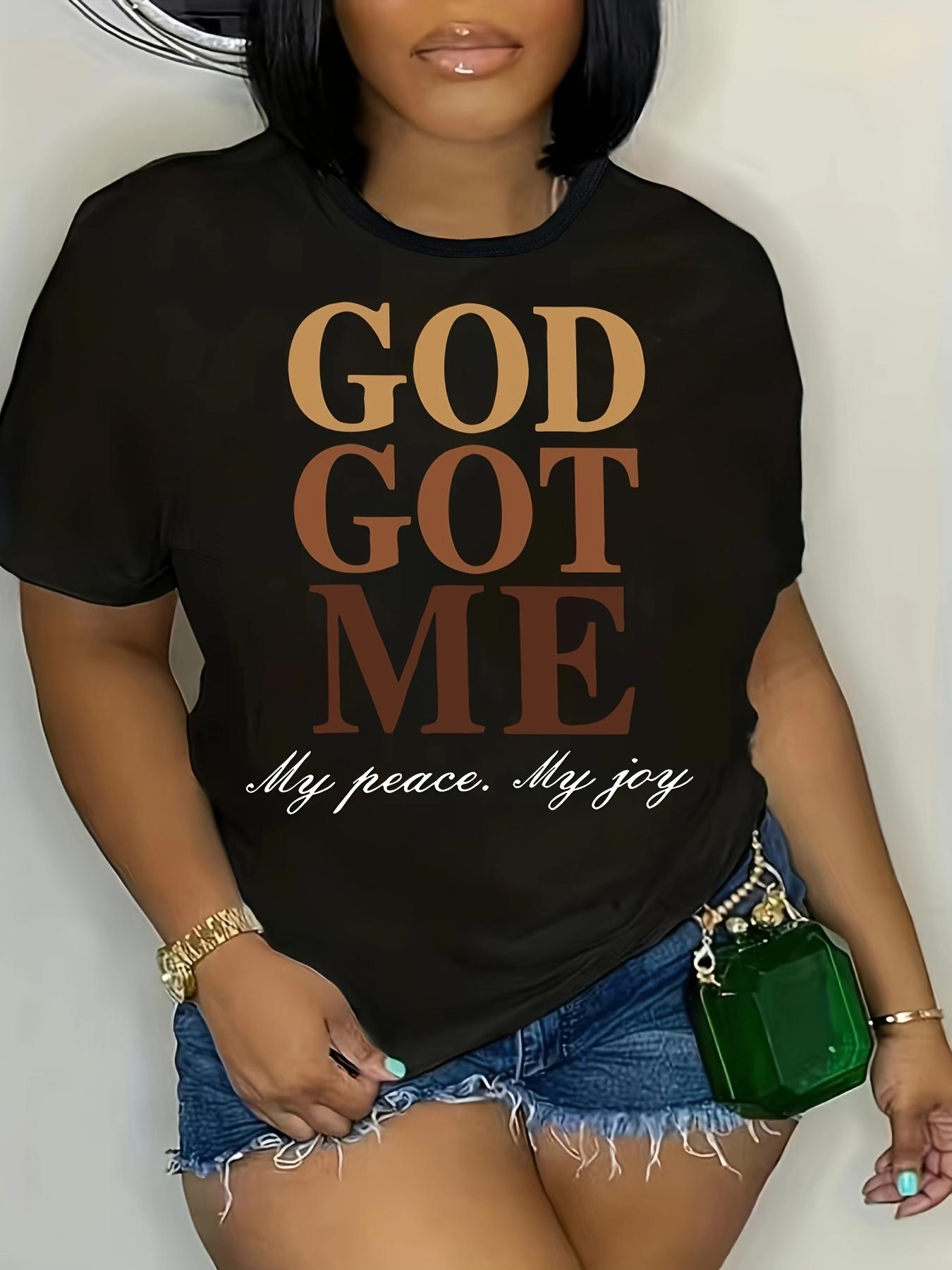 [Plus Size Letter T-Shirt] Plus Size Women s T-Shirt with Letter Print - Plus Size S
