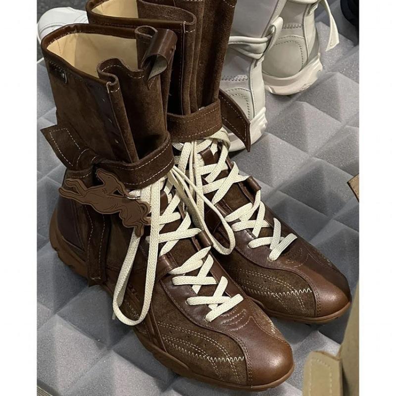 Cowhide version~ Flat bottom inner height increase Martin boots women's new boxing boots frosted leather lace-up short boots