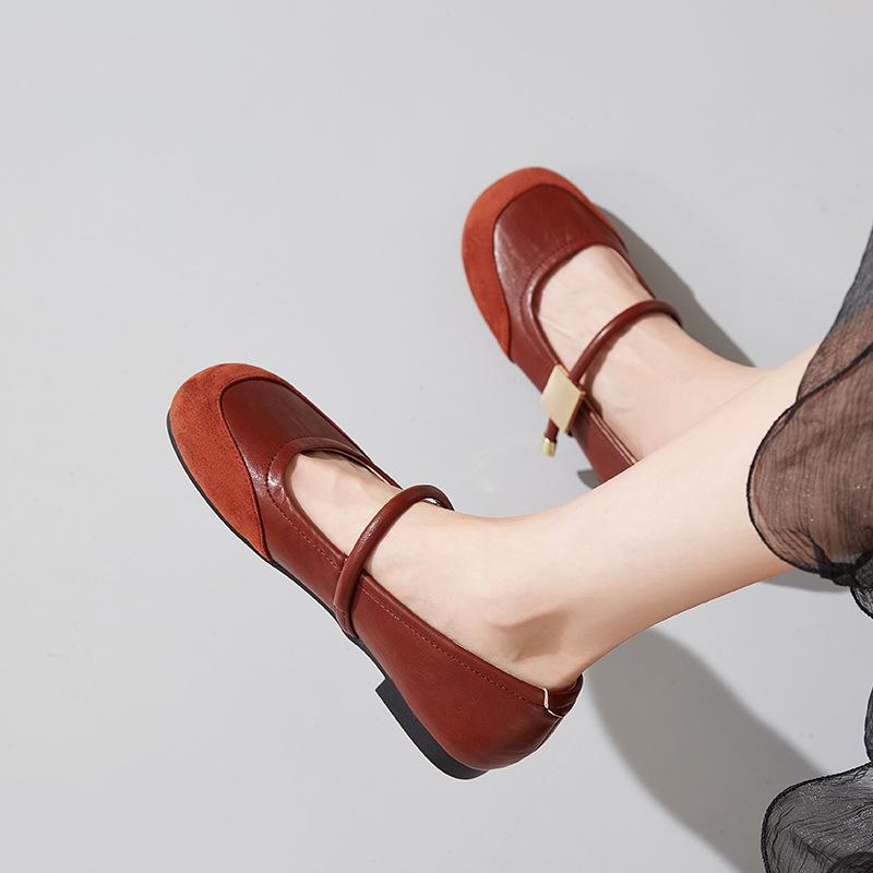 Augu Shiden Red Mary Jane Women's Shoes 2025 New Summer Ultra Soft Sole Small Leather Shoes Small Fragrant Light Mouth Single Shoes