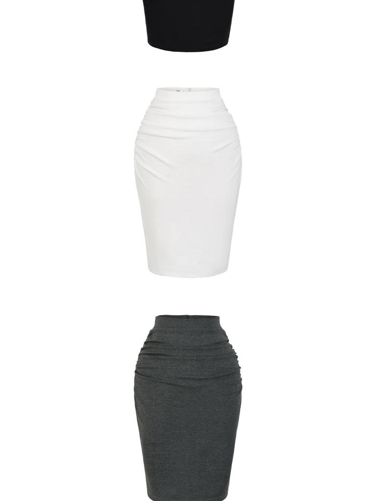 Korean Style High-Waisted Slit Midi Pencil Skirt - Slimming and Hip-Hugging Fit