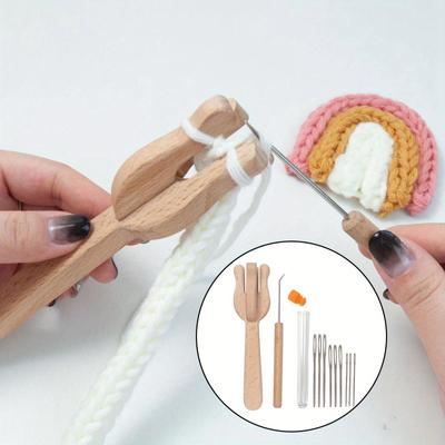 Knitting Fork, Handle and 9 Big Eye Kit Knitting Knitters Eye Jewelry Wooden Fork Weaver Knitter Needle Kit