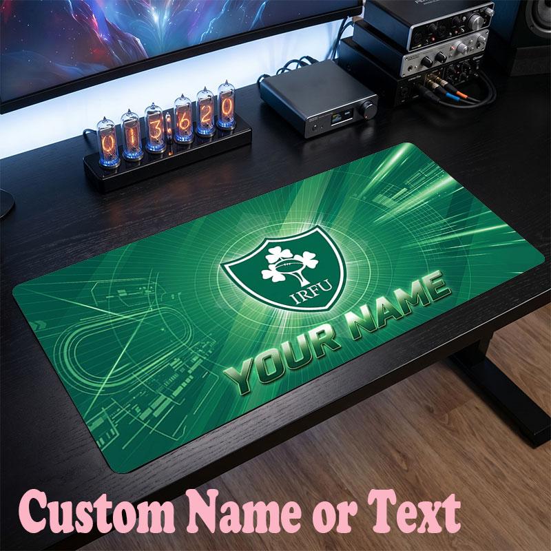 Ireland Rugby Customized Name Text Mouse Pad, Large Desk Mouse Mat Personalized Home Office Present