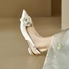 Kuhleder Spitzschuh Med Heels Slingback Herbst Sommer Schuhe Blumen Dekorationen Frauen Flache Pumps