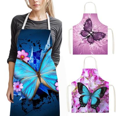 Pretty Butterfly and Flower Print Cooking Apron Women Household Cleaning Clothing Pinafore Barber Chef Waiter Kitchen Aprons