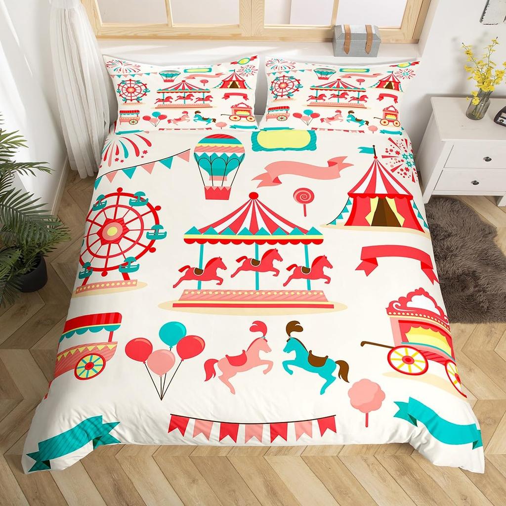 Amusement Park Duvet Cover Set For Kids Boys Girls Lightweight Down Quilt Covers Room Decor 2 Pillowcases 1 Duvet Cover No Quilt