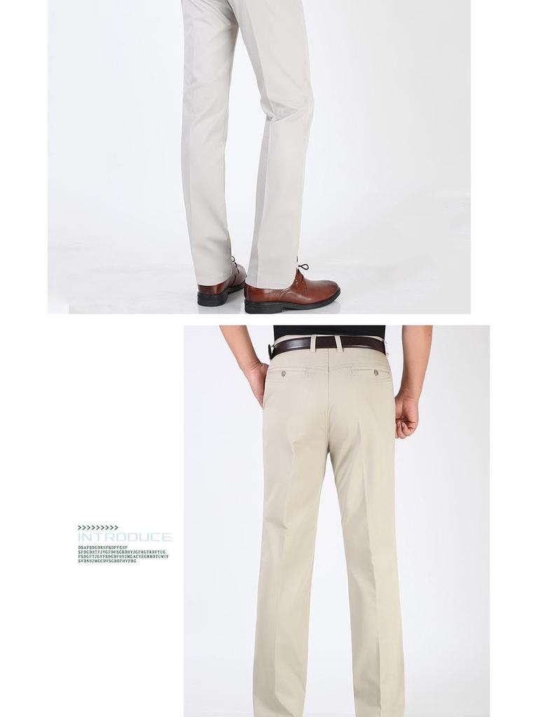 Men's Pure Cotton Summer Casual Pants - Middle-Aged & Elderly, High Waist, Loose Fit, Straight Leg