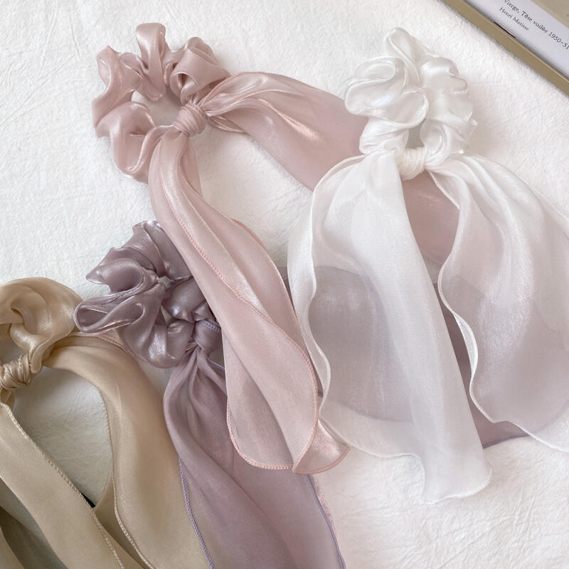 Сатиновая лента Длинная повязка на голову Жемчужная резинка для волос ivory