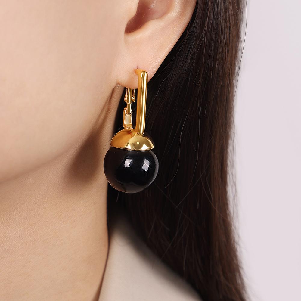 Black Beads Pendant Earrings For Women Stainless Steel Gold Plated Earrings Women's Imitation Pearl Earring Luxury Woman Jewelry