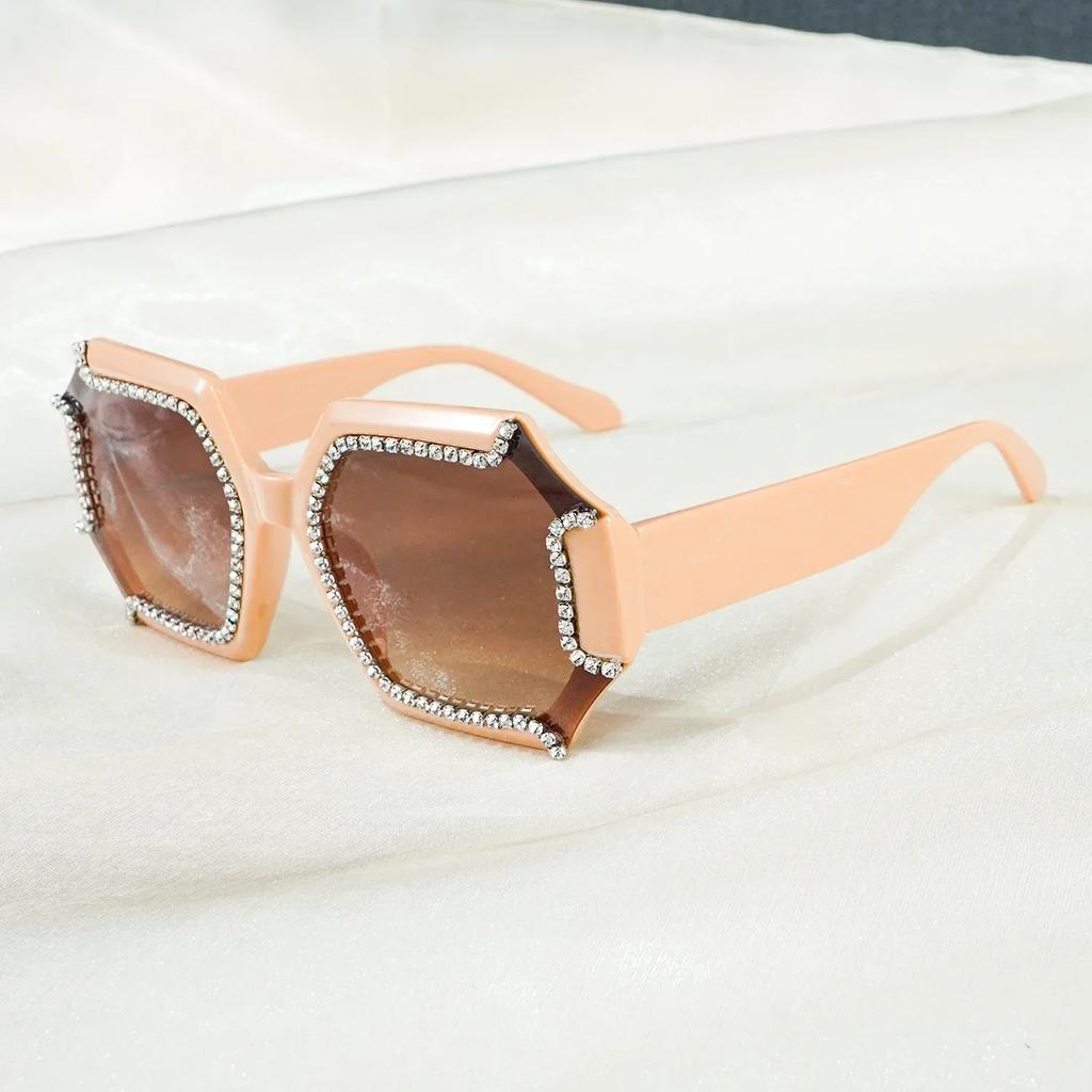 Large Square Women's Luxury Rhinestone Fashion Gradient Darkening Props Makeup Fashion SunGlasses