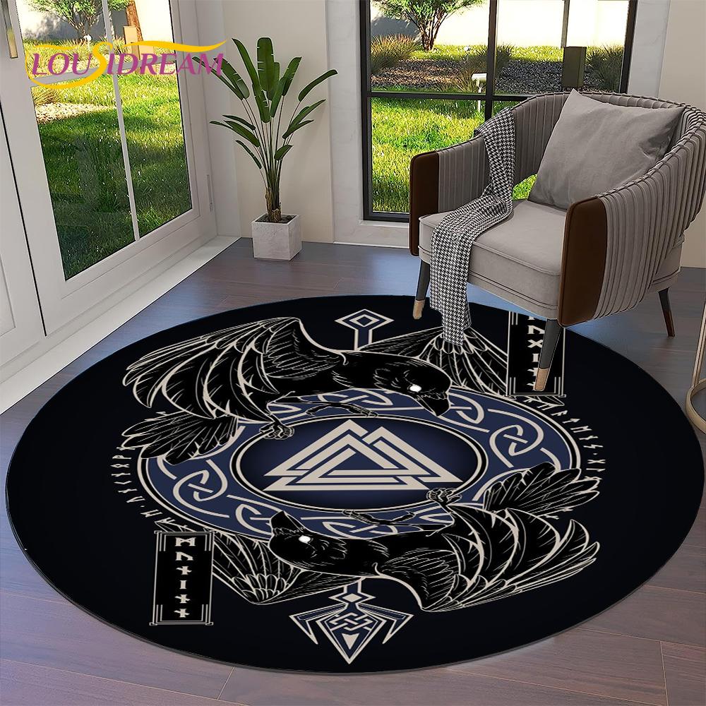 Tree of Life Viking Yggdrasil Valknut Round Carpet Rug for Living Room Bedroom Sofa Decor,Kid Paly Area Rug Non-slip Floor Mat