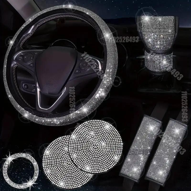 Full Drill Car Steering Wheel Cover Airbag Cover Cup Mat One Touch Start Button Automobile Safety Belt Accessories Shoulder Prot