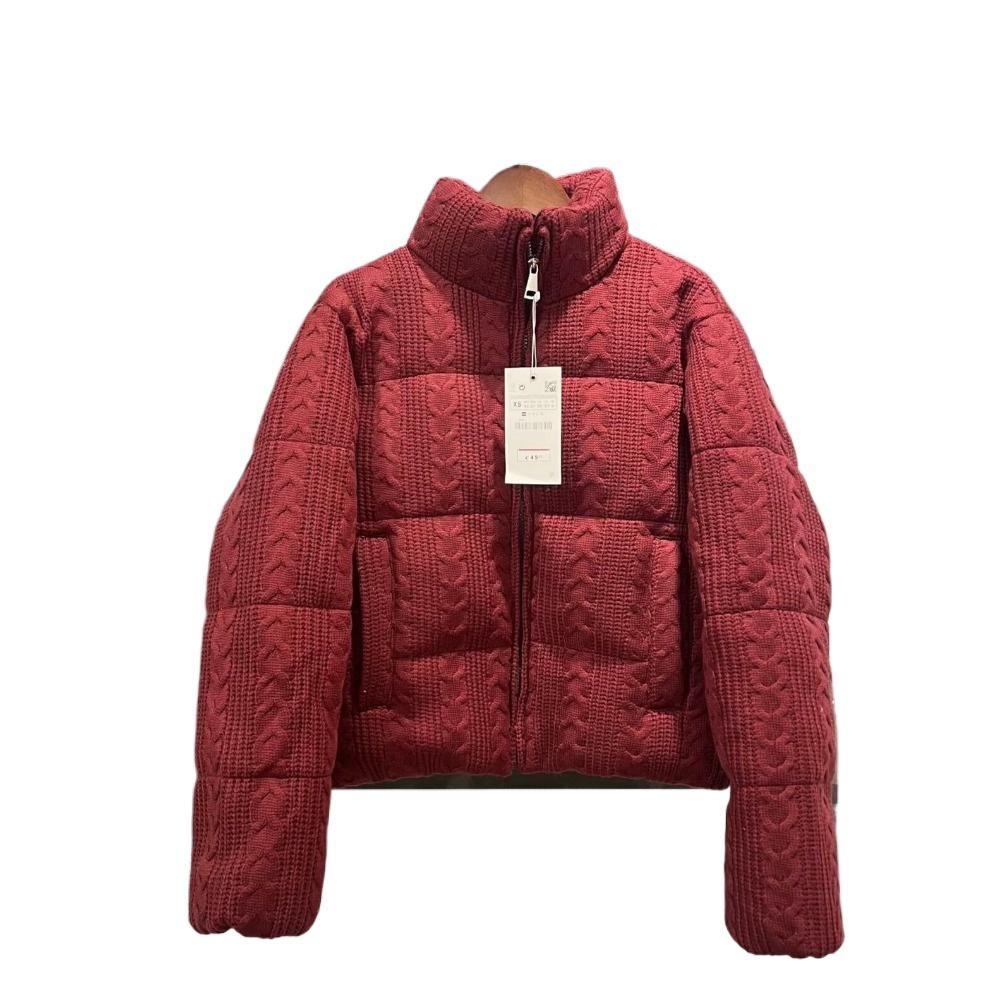 Women   Knit Stand Collar Cropped Puffer