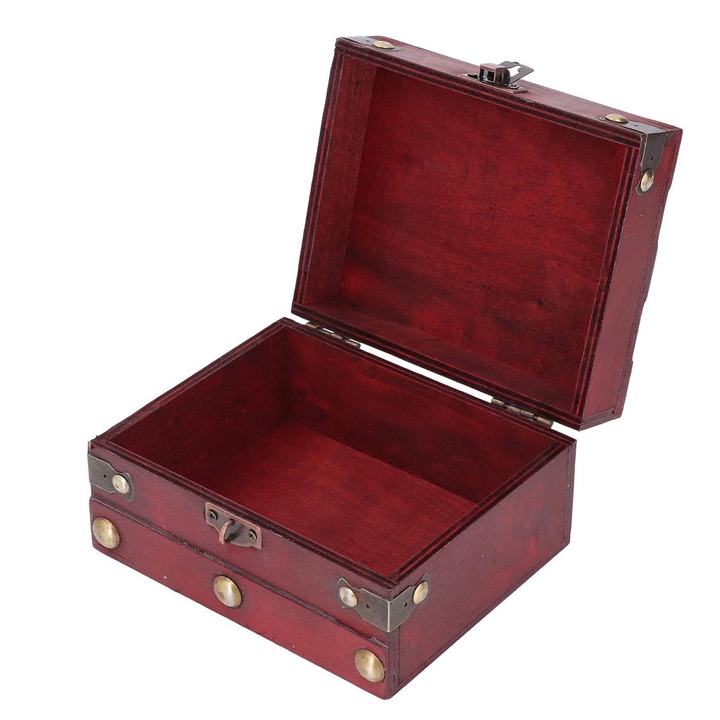 Vintage Wooden Storage Box 145x120x85mm Multifunctional Decorative Treasure Chest Box with 3 Bit Lock