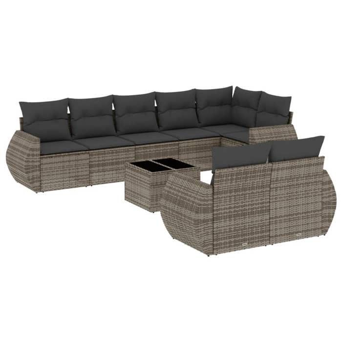 VidaXL Garden Lounge Set with Cushions 9 Pcs, Patio Sofas, Patio Furniture Set, Outdoor Furniture, Grey 3221629